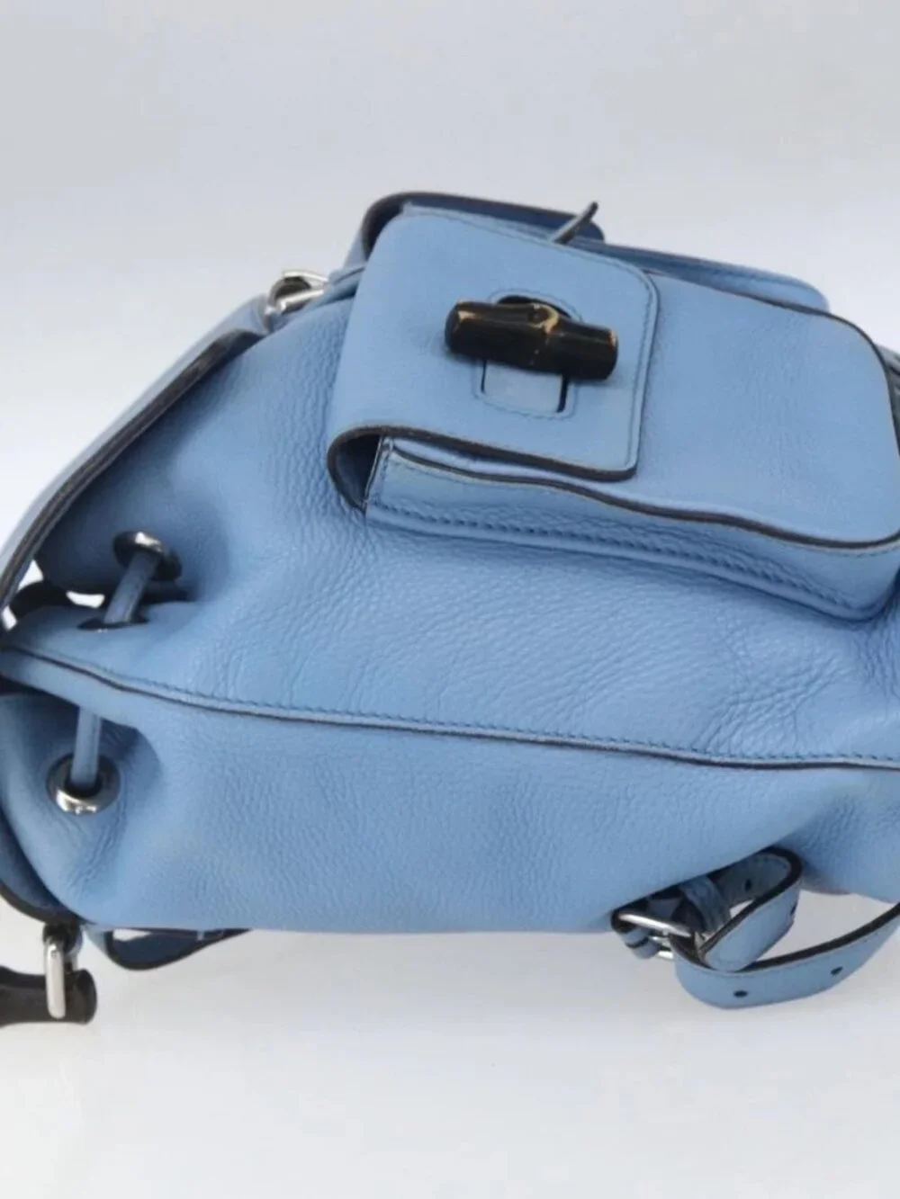 GUCCI Bamboo Backpack Leather Light Blue Silver 370833 Auth BA9273V